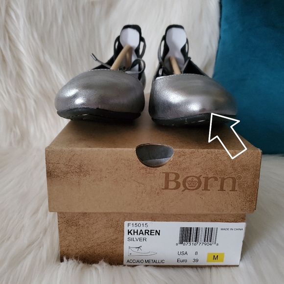 NEW Born Kharen Silver Leather Ankle Lace Flats - Picture 5 of 10